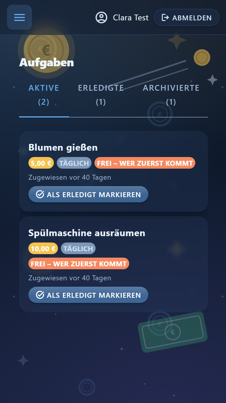 Aufgabenliste mit Belohnungen