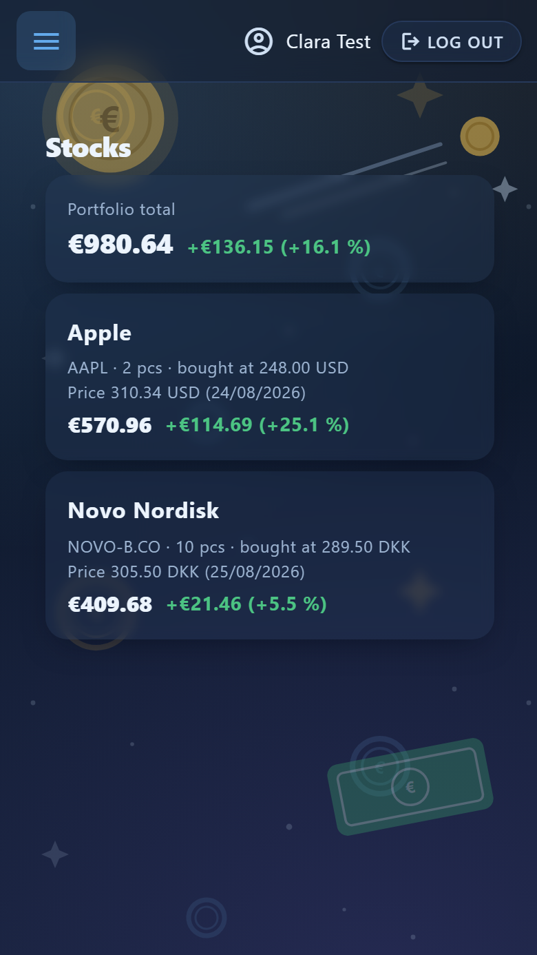 A child's stock portfolio with today's prices