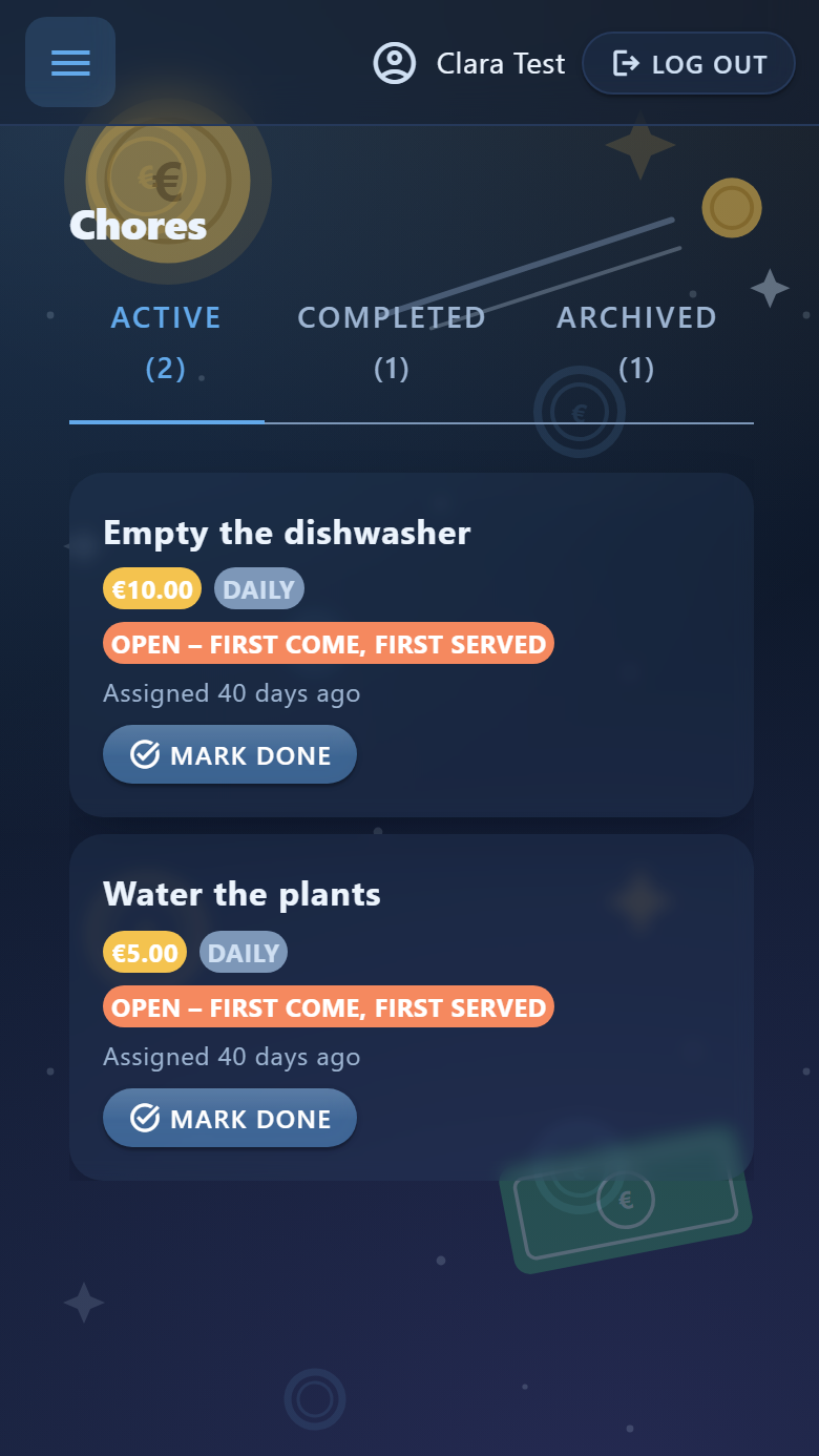 The chore list with rewards