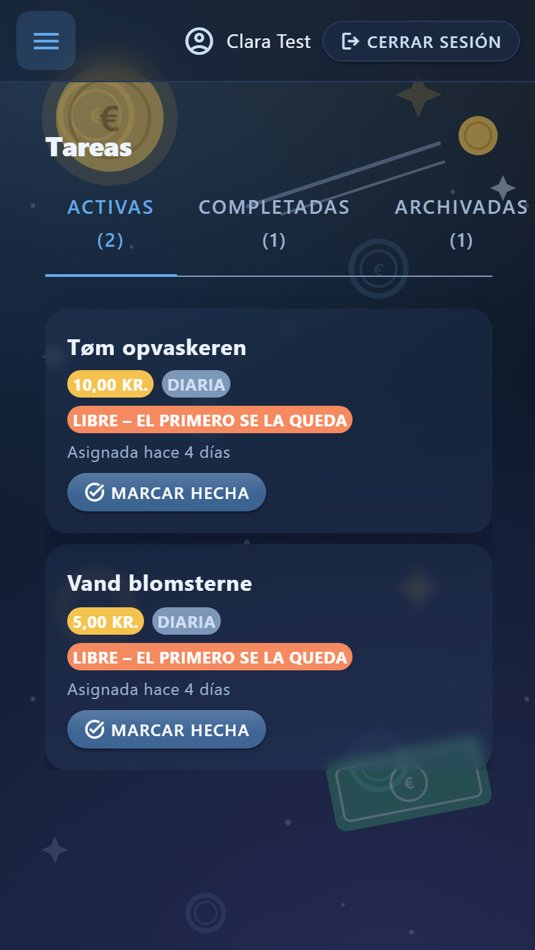 La lista de tareas con recompensas