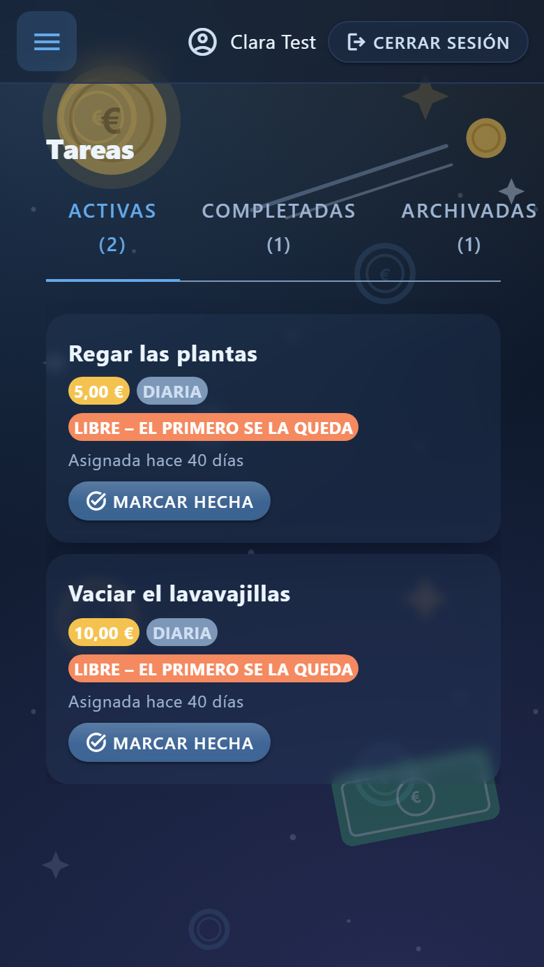La lista de tareas con recompensas